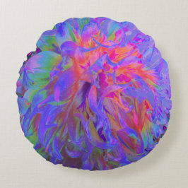 Elegante Psychedelic Decorative Dahlia Blume Rundes Kissen