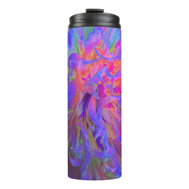 Elegante Psychedelic Decorative Dahlia Blume Thermosbecher (Vorderseite)