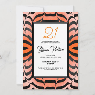 Elegante Psychedelic Orange Black Tiger Skin Print Einladung