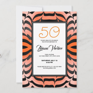 Elegante Psychedelic Orange Black Tiger Skin Print Einladung