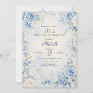 Elegante, pulverblaue, florale, perlenbesetzte Bog Einladung