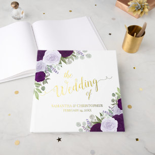 Elegante Pum Lila Boho Rose Hochzeit Gästebuch