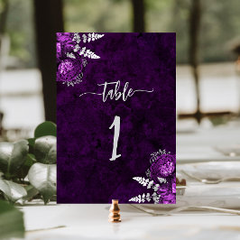Elegante Pum Lila Silberblume Hochzeit Tischnummer