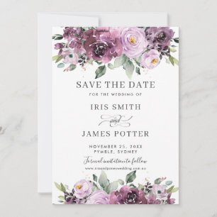 Elegante Pum Mauve Lila Blumenhochzeit Save The Date
