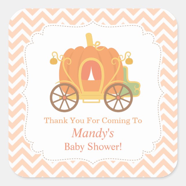 Elegante Pumkin Carriage Baby Shower Dekoration Quadratischer Aufkleber (Vorderseite)