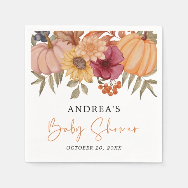 Elegante Pumpkin Herbst Blume Kinderdusche Serviette (Vorderseite)