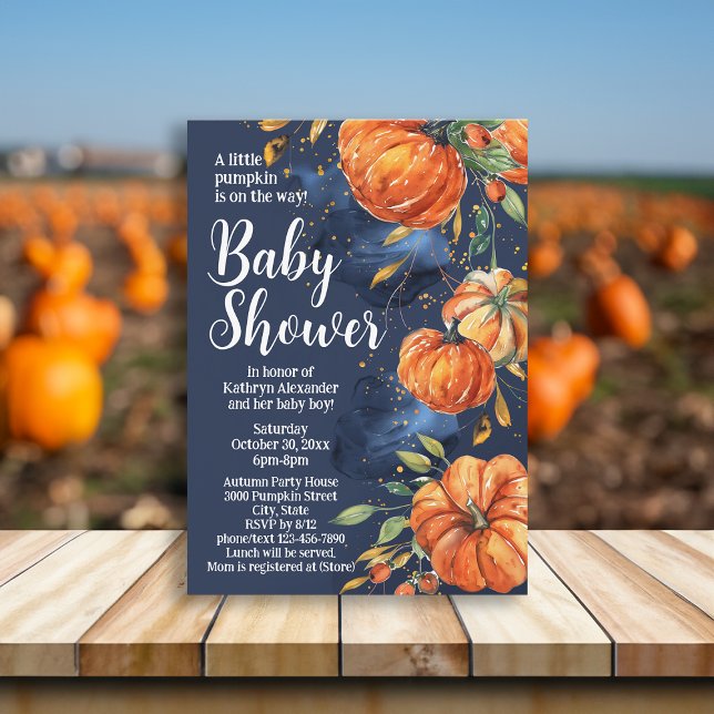 Elegante Pumpkin Watercolor Herbst Herbstdusche Einladung (pumpkin baby shower invitation)