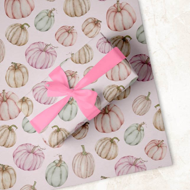 Elegante Pumpkins Pink Girl Baby Shower Geschenkpapier Set (Custom pink pumpkins wrapping paper sheets at PartyInvitationShop.com)