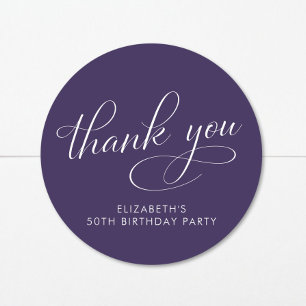 Elegante Purple 50. Geburtstagsfeier Danke Runder Aufkleber
