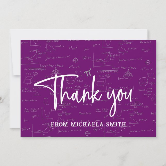 Elegante Purple-Script-Typografie Mathe-Abschluss Dankeskarte (Vorderseite)
