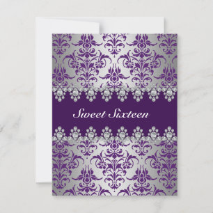 Elegante Purple & Silver Damast Sweet16 Einladung