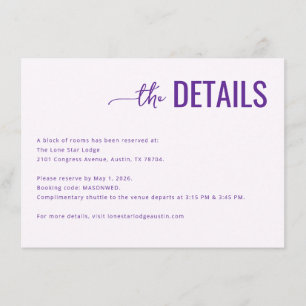 Elegante Purple-Veranstaltungsdetails Begleitkarte