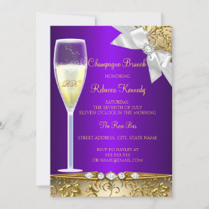 Elegante Purpur-Gold-Weiß-Champagner-Brunch-Einlad Einladung