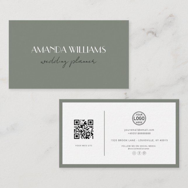 Elegante QR Code Card Social Grass Business Card Visitenkarte (Vorne/Hinten)