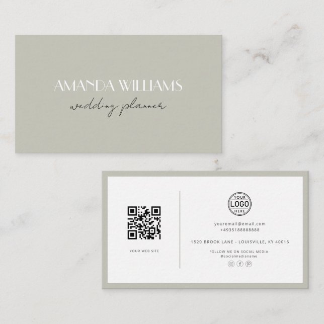 Elegante QR Code Card Social Matcha Business Card Visitenkarte (Vorne/Hinten)