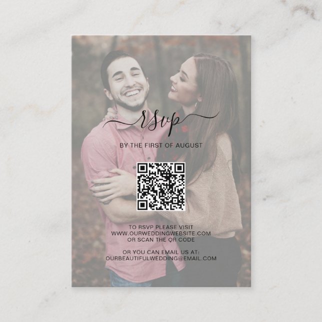 Elegante QR Code Foto Wedding Mini RSVP Card Mitteilungskarte (Vorderseite)