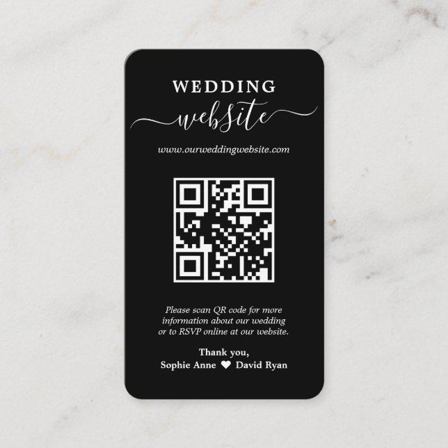 Elegante QR Code Foto Wedding Website Visitenkarte (Vorderseite)