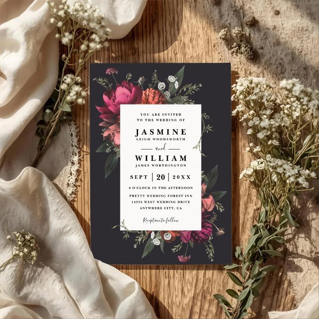 Elegante QR-Code-Hochzeit mit blühenden botanische Einladung (Von Creator hochgeladen)