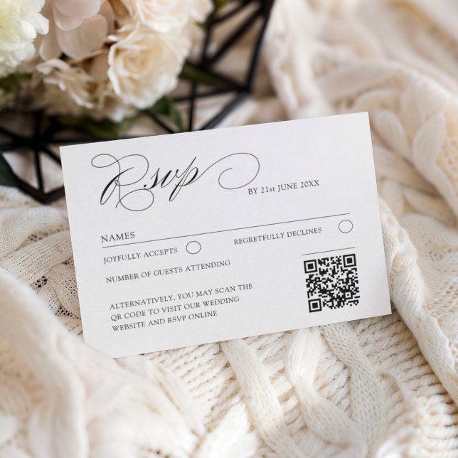 Elegante QR-Code-Klassiker-Script-RSVP-Hochzeit RSVP Karte (Von Creator hochgeladen)