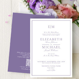 Elegante QR Code Lavender Classic Monogram Wedding Einladung