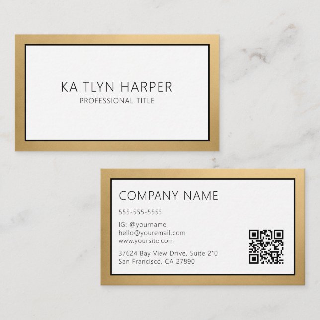 Elegante QR-Code mit Goldfolienrand Visitenkarte (Vorne/Hinten)