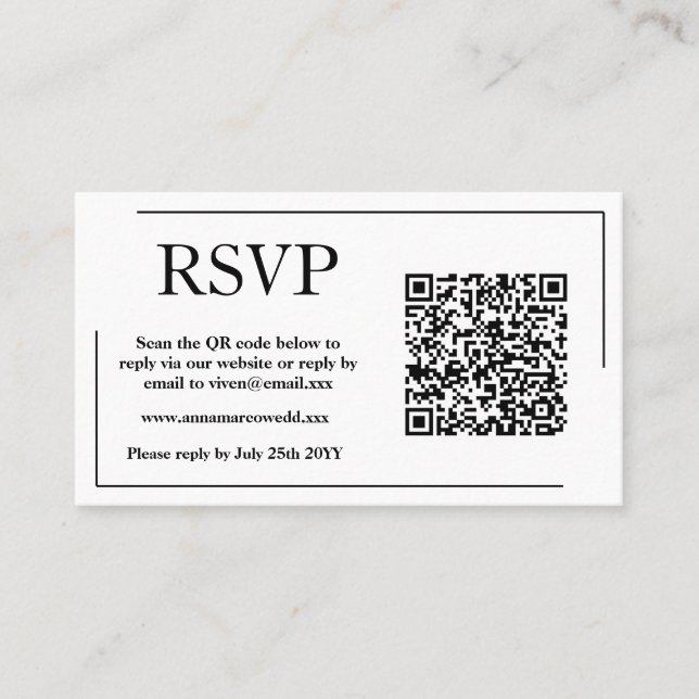 Elegante QR Code RSVP-Karte  Visitenkarte (Vorderseite)