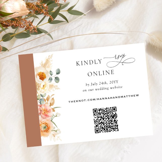 Elegante QR Code UAWG Peach and Terracotta Wedding Begleitkarte (Von Creator hochgeladen)