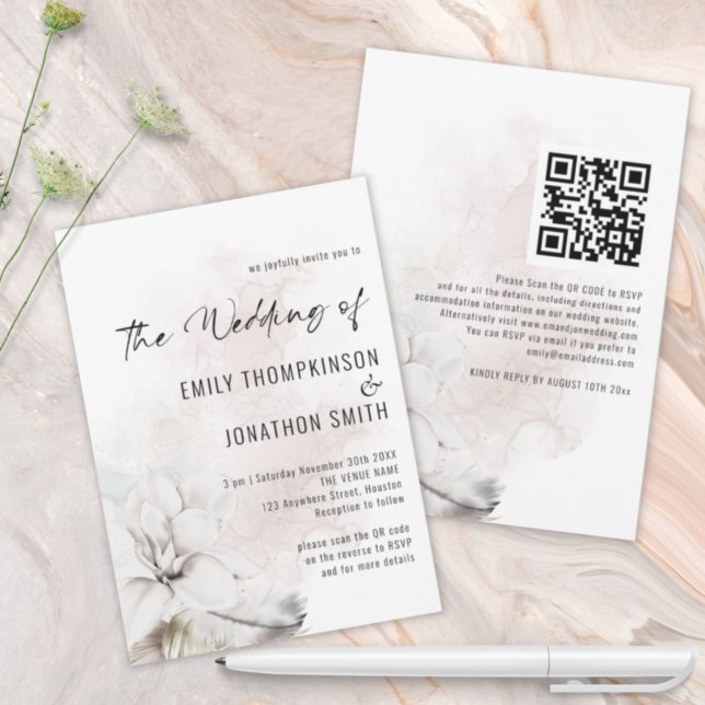 Elegante QR White Florals Watercolor Wedding Einladung (Von Creator hochgeladen)