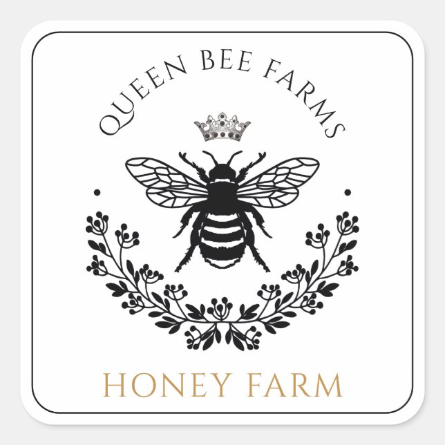 Elegante Queen Honey Bee Product Labels Quadratischer Aufkleber (Vorderseite)
