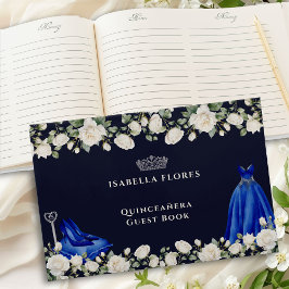 Elegante Quinceanera Blumenrincess Kleid Blau Gästebuch