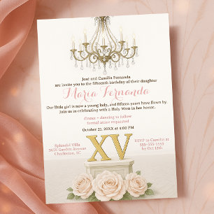 Elegante Quinceañera Blush Chandelier Celebration Einladung