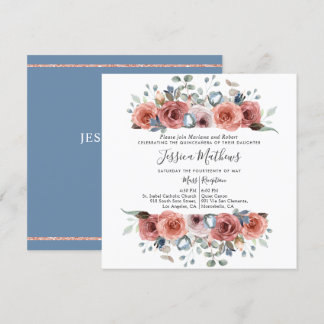 Elegante Quinceanera, Dusty Blue und Blush Einladung