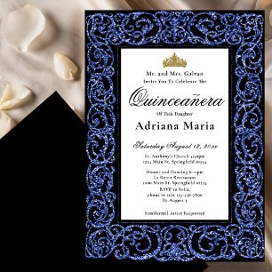 Elegante Quinceanera-Einladung Blaue Ornamentik Einladung