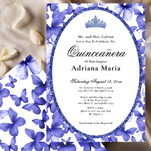 Elegante Quinceanera-Einladung Blaue Schmetterling Einladung