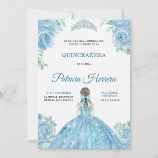 Elegante Quinceanera-Einladung blaues Blumendesign Einladung