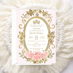 Elegante Quinceañera-Einladung Floral Rosa Einladung
