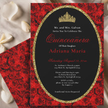 Elegante Quinceanera-Einladung Gold Rot Floral 