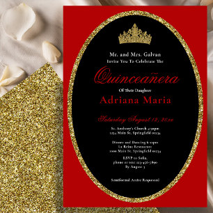 Elegante Quinceanera-Einladung Gold Rot Glitter Einladung