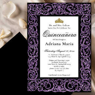 Elegante Quinceanera-Einladung Lila Scrollwork Einladung