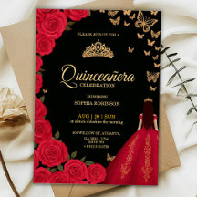 Elegante Quinceañera-Einladung mit roten Rosen