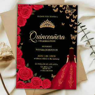 Elegante Quinceañera-Einladung mit roten Rosen Einladung