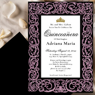 Elegante Quinceanera-Einladung rosa Scrollwork Einladung