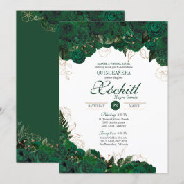 Elegante Quinceanera Emerald Green Gold Rose Flora Einladung