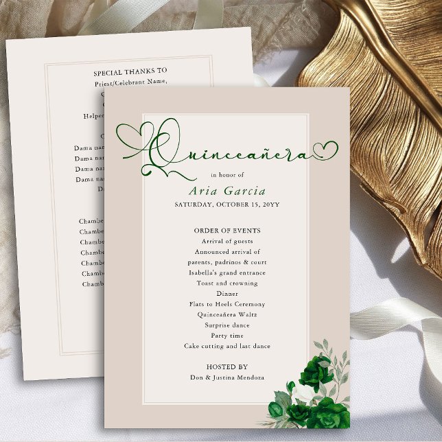 Elegante Quinceanera Emerald Green Rose Programm (Quinceanera Programs from the Royal Rose Emerald Green Quinceanera Collection by Darling & May)