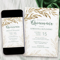 Elegante Quinceanera Emerald Green und Gold Blätte