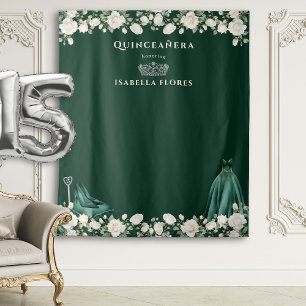 Elegante Quinceanera Florale Prinzessin Grüne Kuli Wandteppich