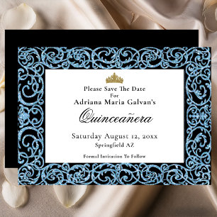 Elegante Quinceanera Hellblaues Schnörkelwerk  Save The Date