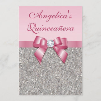 Elegante Quinceañera Imitate Silver Sequins Pink B Einladung