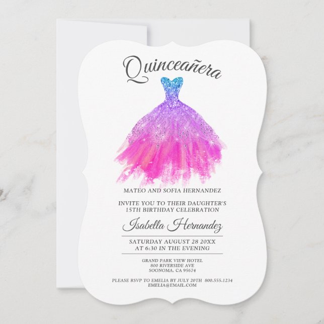 Elegante Quinceanera Mis Quince Aquamarines Rotes  Einladung (Vorderseite)