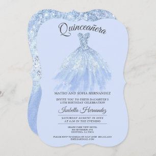 Elegante Quinceanera Mis Quince Blue Violet Glitze Einladung
